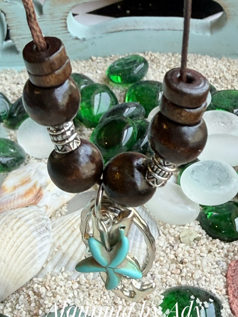 Alquimia Turquoise Starfish Pendant Necklace with Dark Wooden Beads